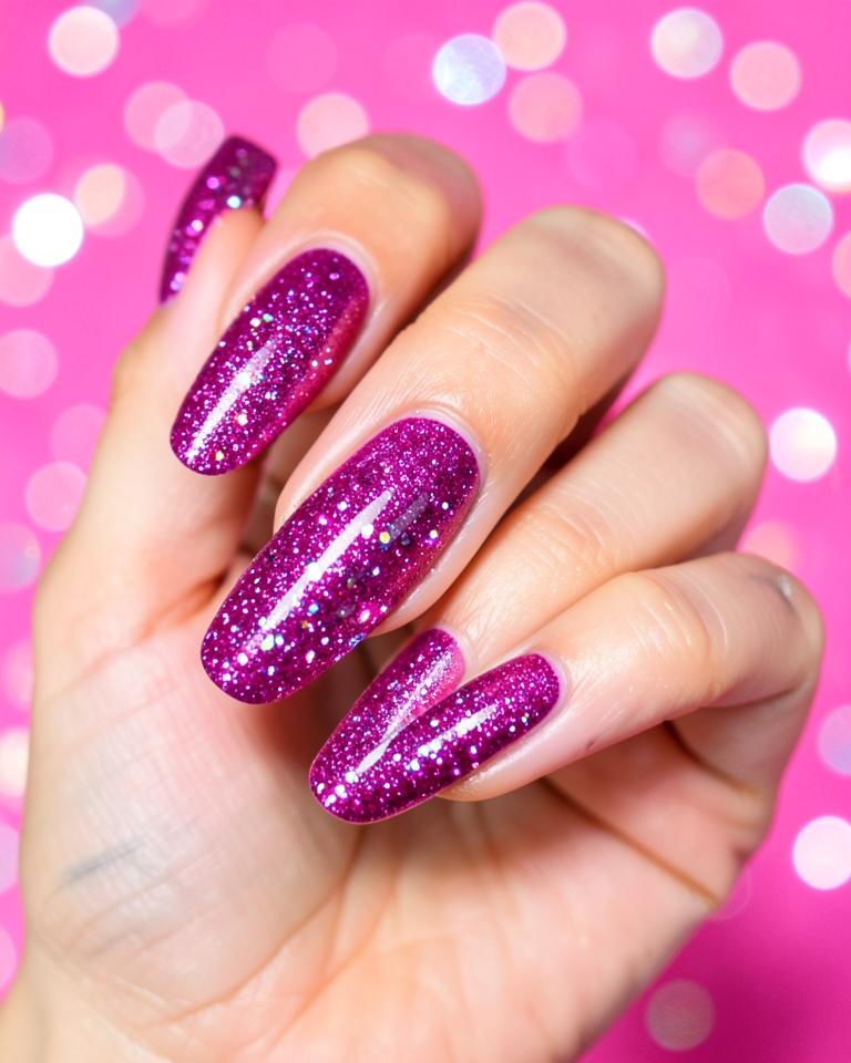 Sparkling fuchsia glitter nails